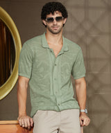 Men's Green Casual Solid Half Sleeve Shirt