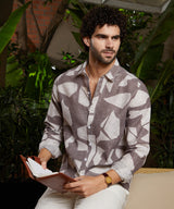 Men's Ash Brown Casual Abstract Heathered Full Sleeve Shirt