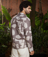 Men's Ash Brown Casual Abstract Heathered Full Sleeve Shirt