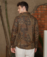 Men's Peanut Brown Casual Aztec-Imprint Full Sleeve Shirt