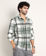 Men's Sage Green Casual Full Sleeve Overlap Buffalo Shirt