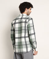 Men's Sage Green Casual Full Sleeve Overlap Buffalo Shirt