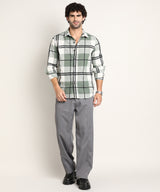 Men's Sage Green Casual Full Sleeve Overlap Buffalo Shirt