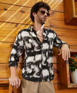 Men's Onyx Black Casual Full Sleeve Textured Brushwork Shirt