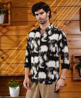 Men's Onyx Black Casual Full Sleeve Textured Brushwork Shirt