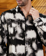 Men's Onyx Black Casual Full Sleeve Textured Brushwork Shirt