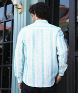 Men's Sky Blue Casual Pincandy-Striped Regular Full Sleeve Shirt