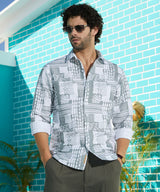 Men's Grey Casual Full Sleeve Printed Shirt