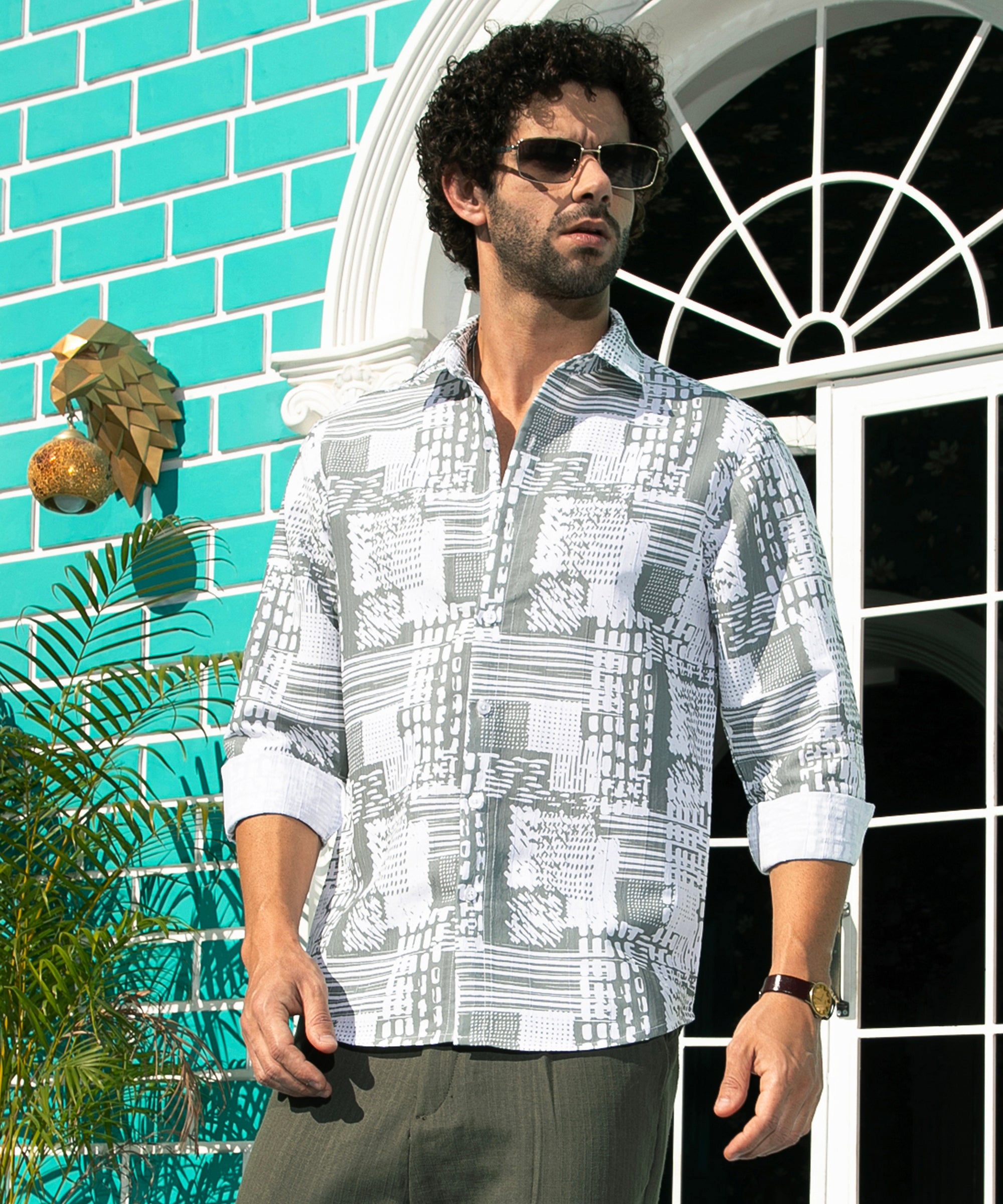 Men's Grey Casual Full Sleeve Printed Shirt