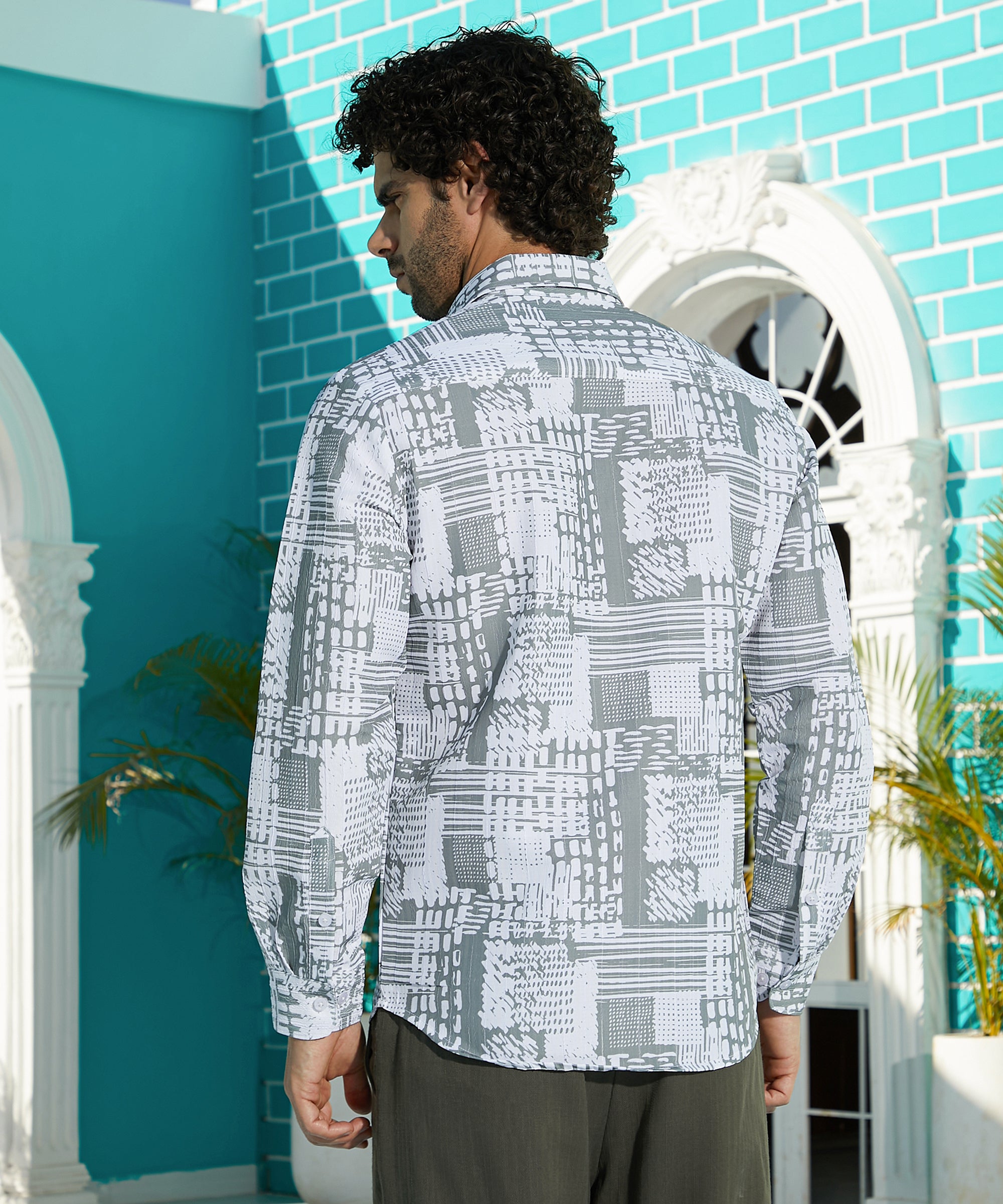 Men's Grey Casual Full Sleeve Printed Shirt