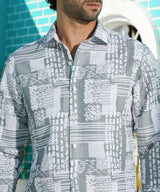 Men's Grey Casual Full Sleeve Printed Shirt