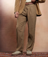 Men's Wood Brown Straight-Fit Pleated Tailored Trouser