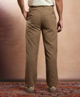 Men's Wood Brown Straight-Fit Pleated Tailored Trouser