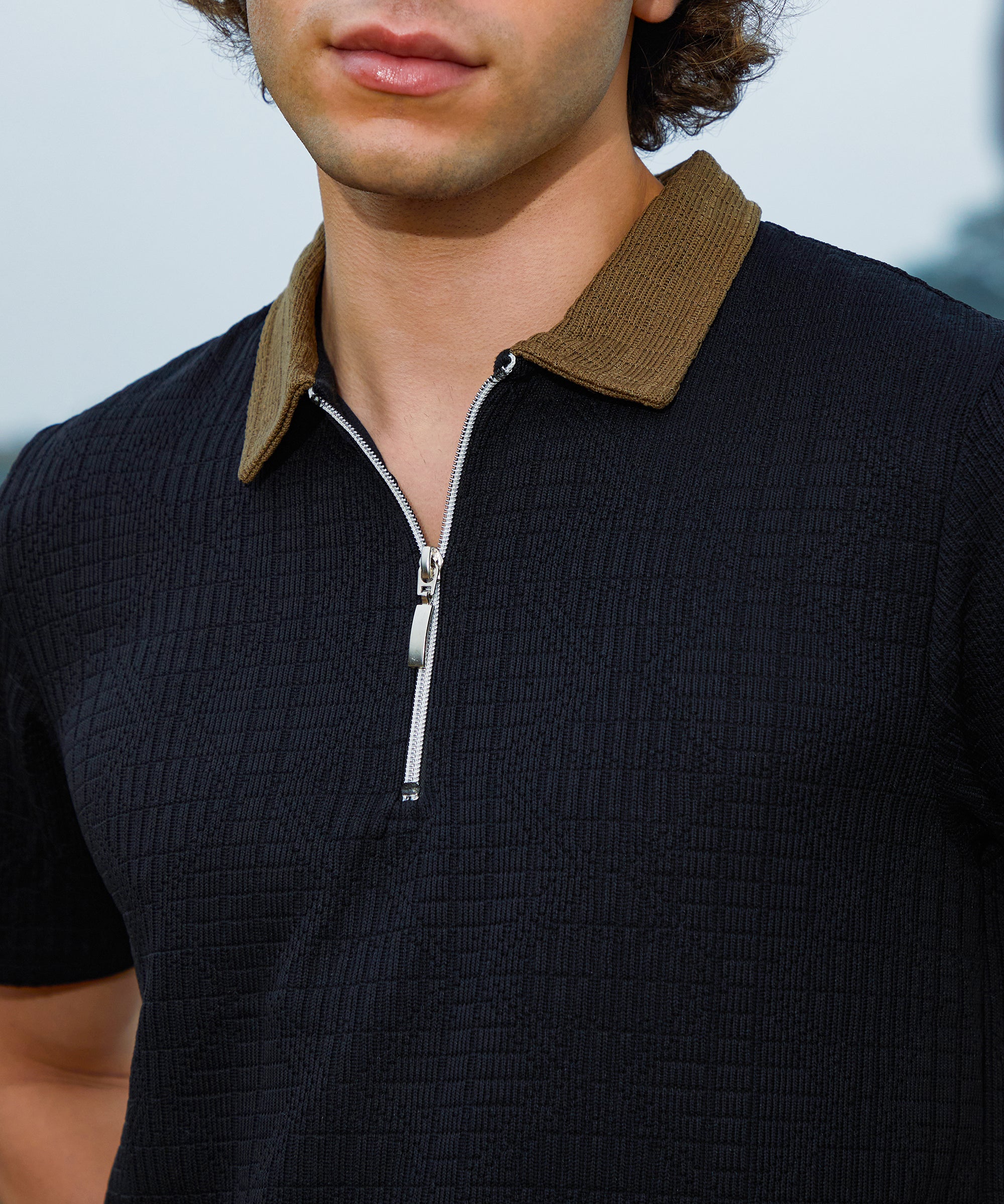 Men's Midnight Black Oblique-Block Polo Tshirt