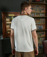 Men's Cream White Chainlink-Ribbed Polo Tshirt