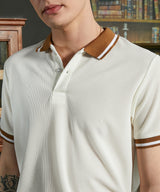 Men's Cream White Chainlink-Ribbed Polo Tshirt
