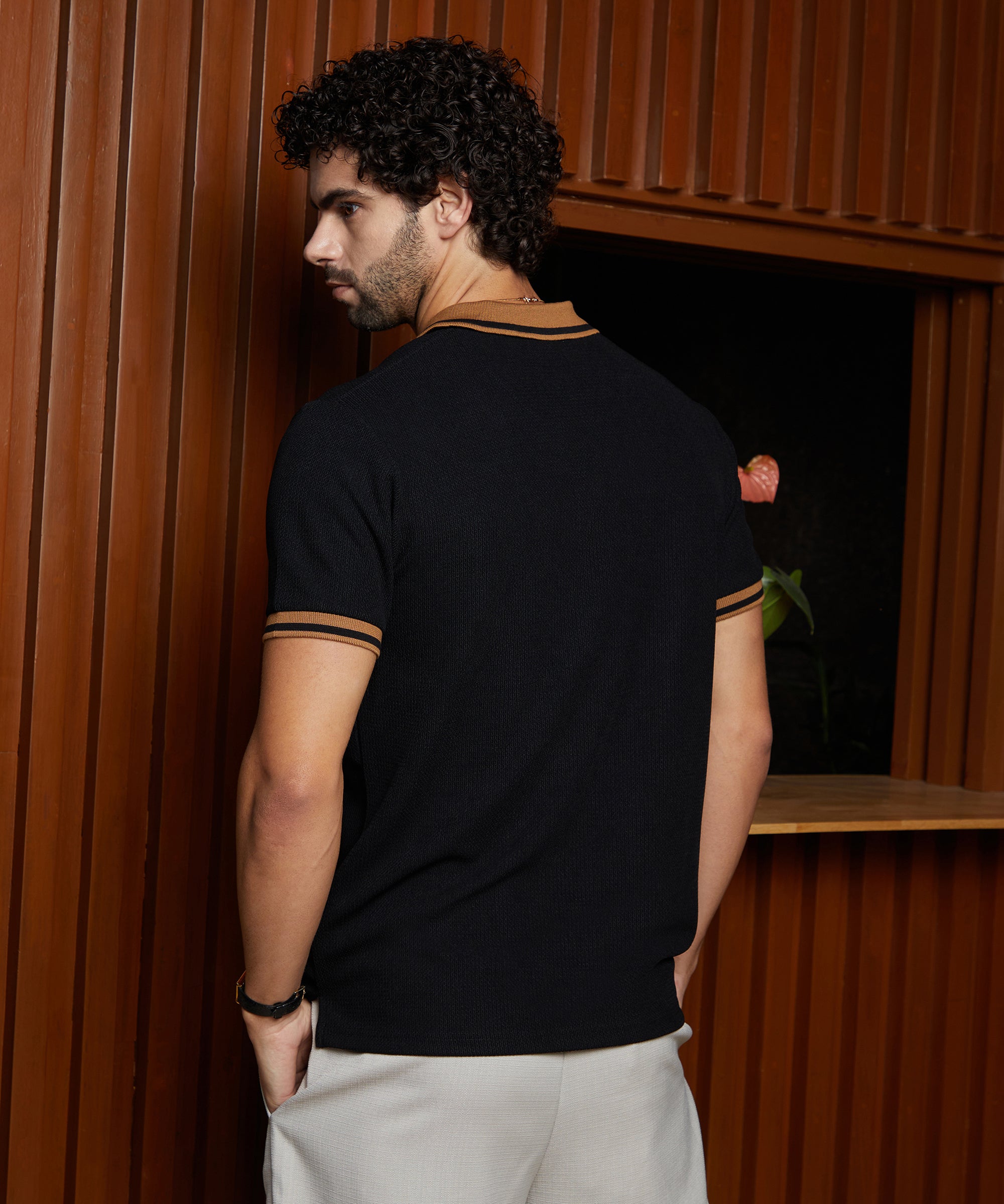 Men's Onyx Black Cuboid-Stripe Polo Tshirt