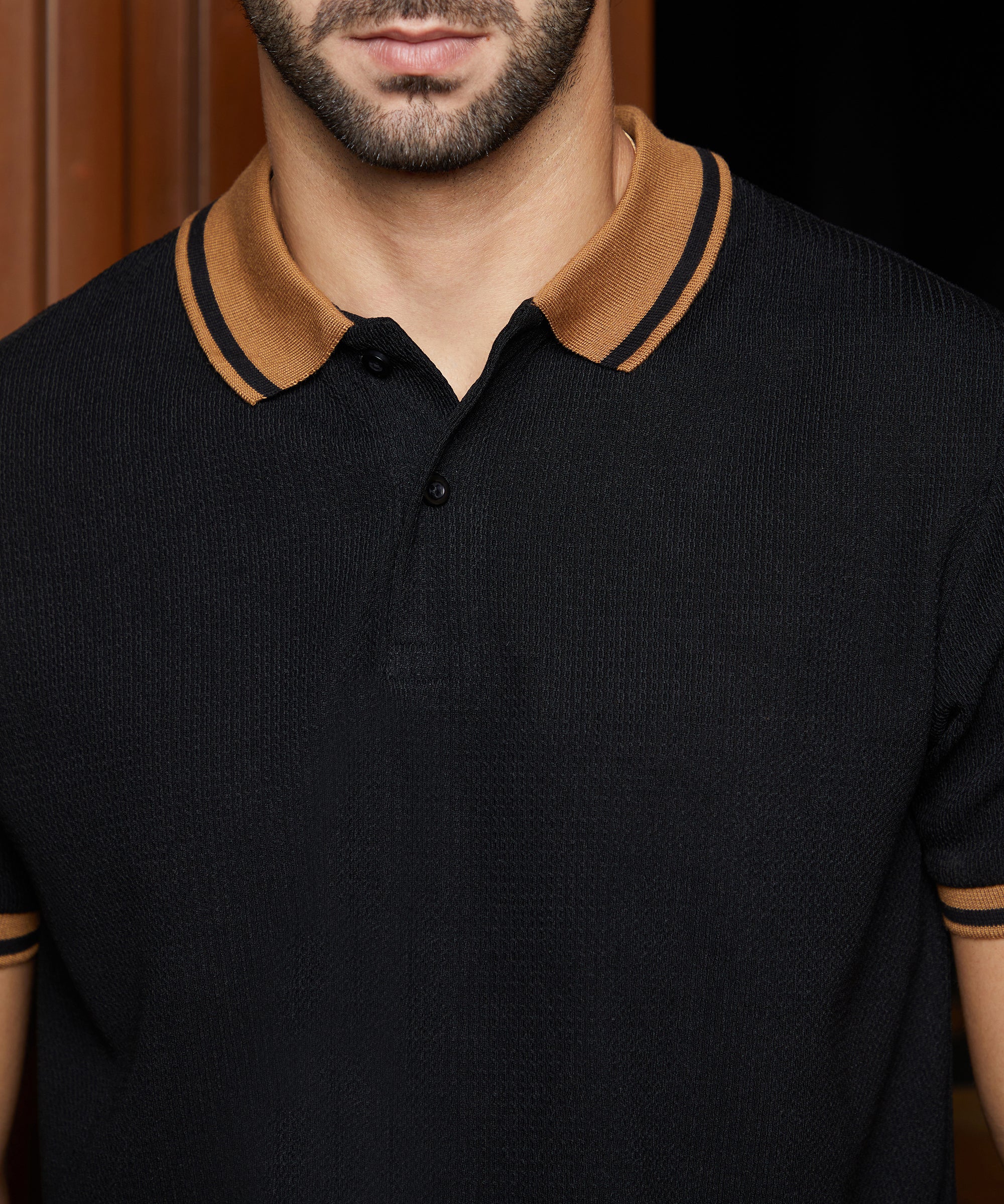 Men's Onyx Black Cuboid-Stripe Polo Tshirt