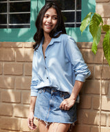 Women's Sky Blue Canvas Relaxed Casual Shirt