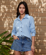 Women's Sky Blue Canvas Relaxed Casual Shirt