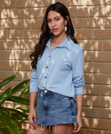Women's Sky Blue Canvas Relaxed Casual Shirt