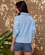 Women's Sky Blue Canvas Relaxed Casual Shirt