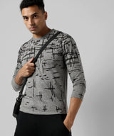 Men's Grey Printed Regular Fit Casual Tshirt