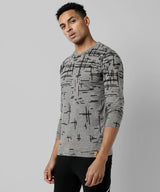 Men's Grey Printed Regular Fit Casual Tshirt