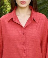 Women's Rose Red Ruche-Textured Casual Shirt