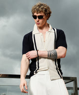 Men's Navy Casual Half Sleeve Colour Block Shirt