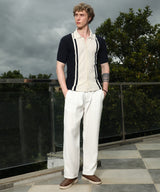 Men's Navy Casual Half Sleeve Colour Block Shirt