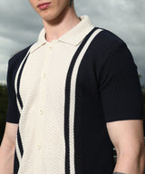 Men's Navy Casual Half Sleeve Colour Block Shirt