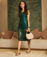 Women's Forest Green Sequin Slit Dress