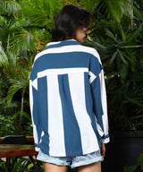 Women's Prussian Blue & Chalk White Striped Boxy Shirt
