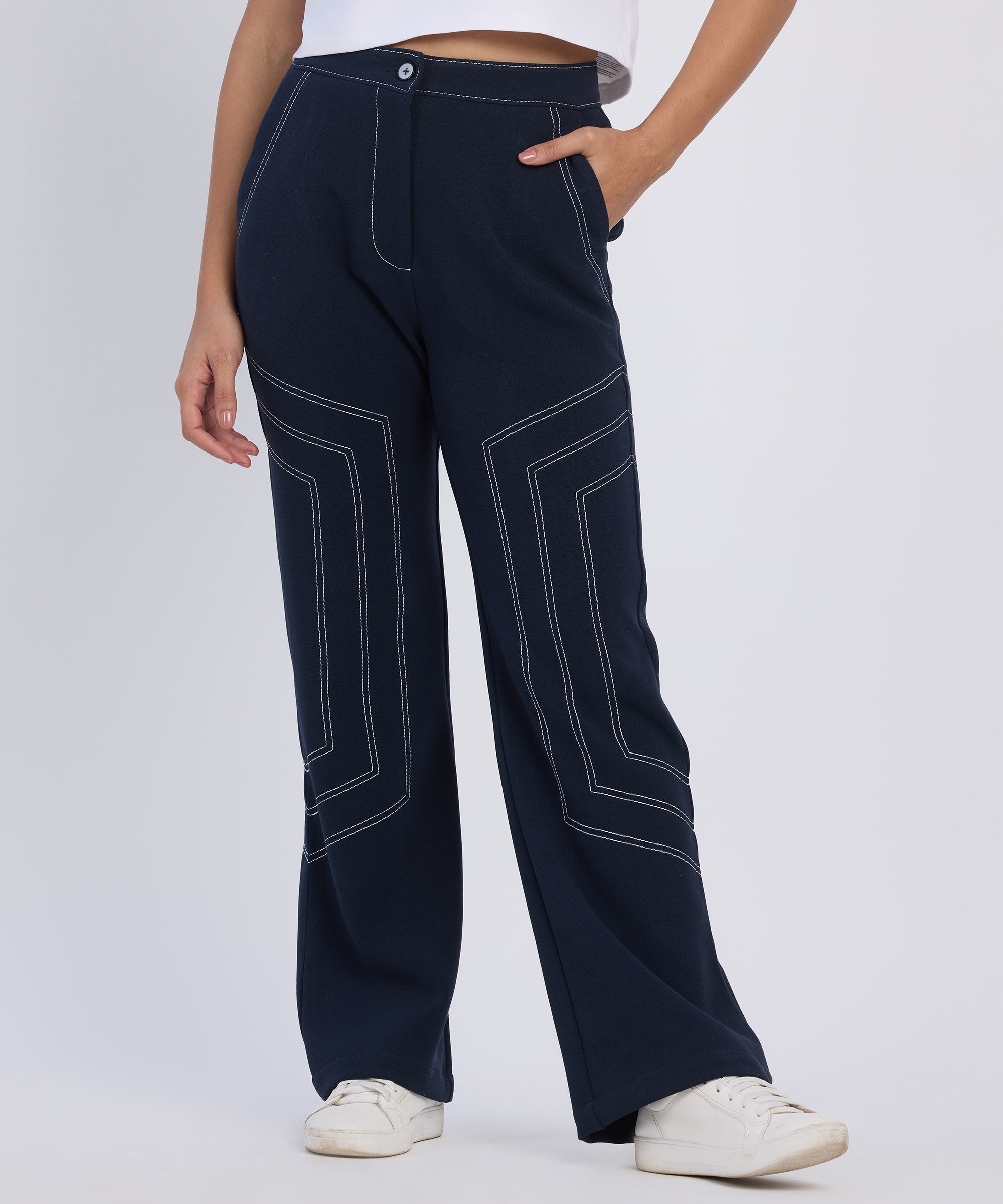 Women's Prussian Blue Hexagonal Straight-Fit Trousers