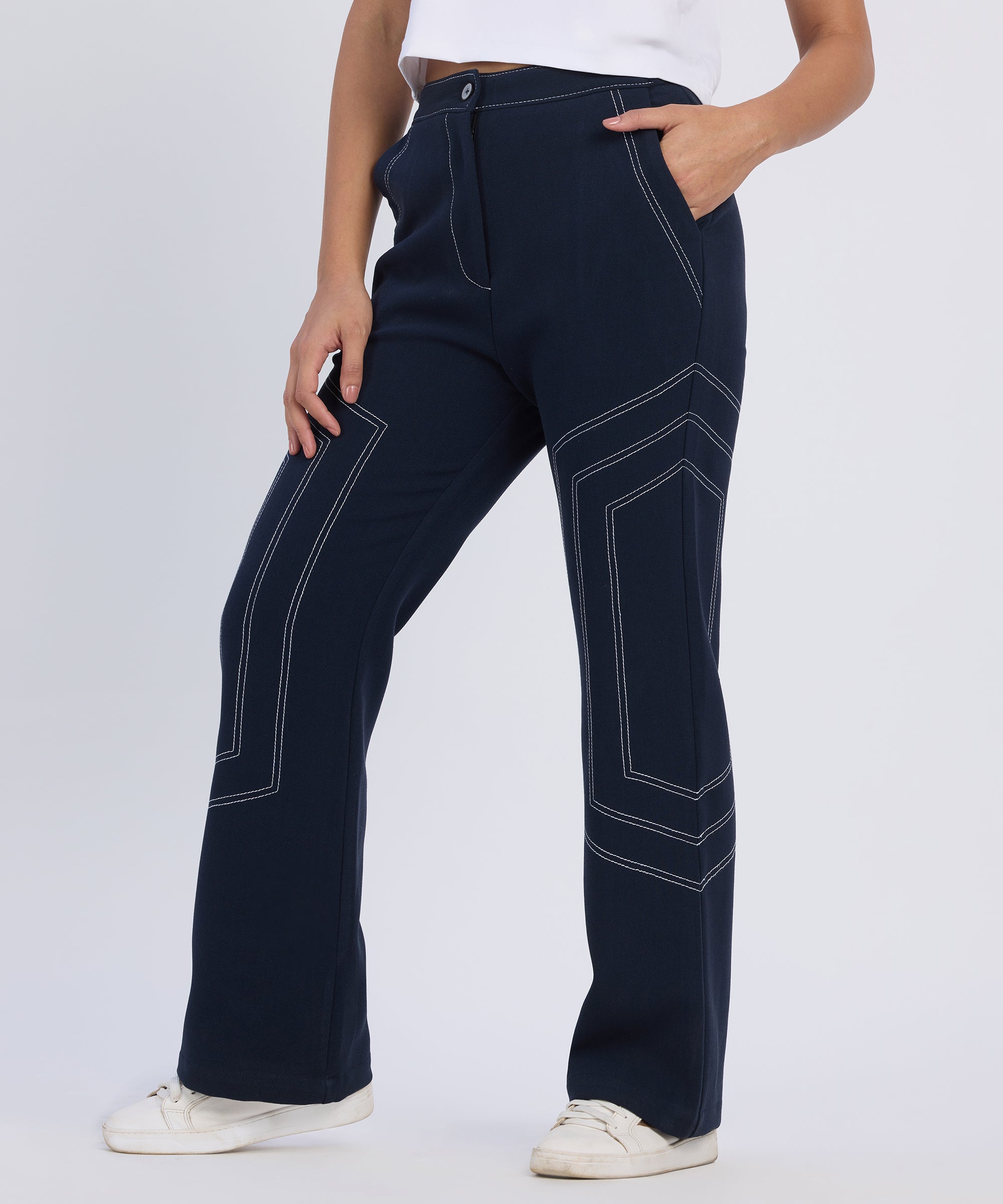 Women's Prussian Blue Hexagonal Straight-Fit Trousers