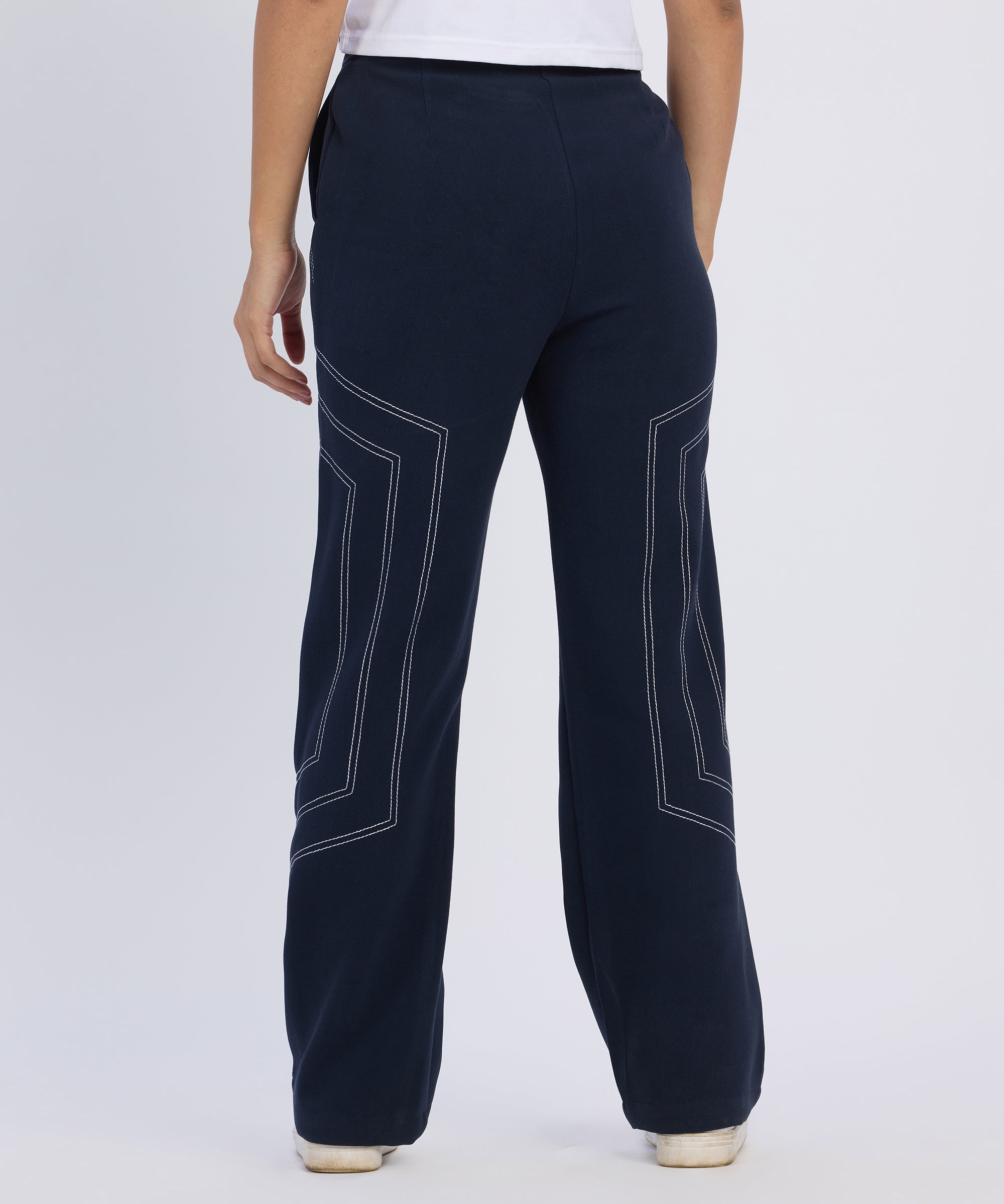 Women's Prussian Blue Hexagonal Straight-Fit Trousers