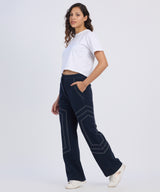 Women's Prussian Blue Hexagonal Straight-Fit Trousers