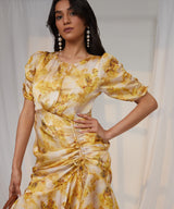 Women's Mustard Yellow Blurry Draped Dress