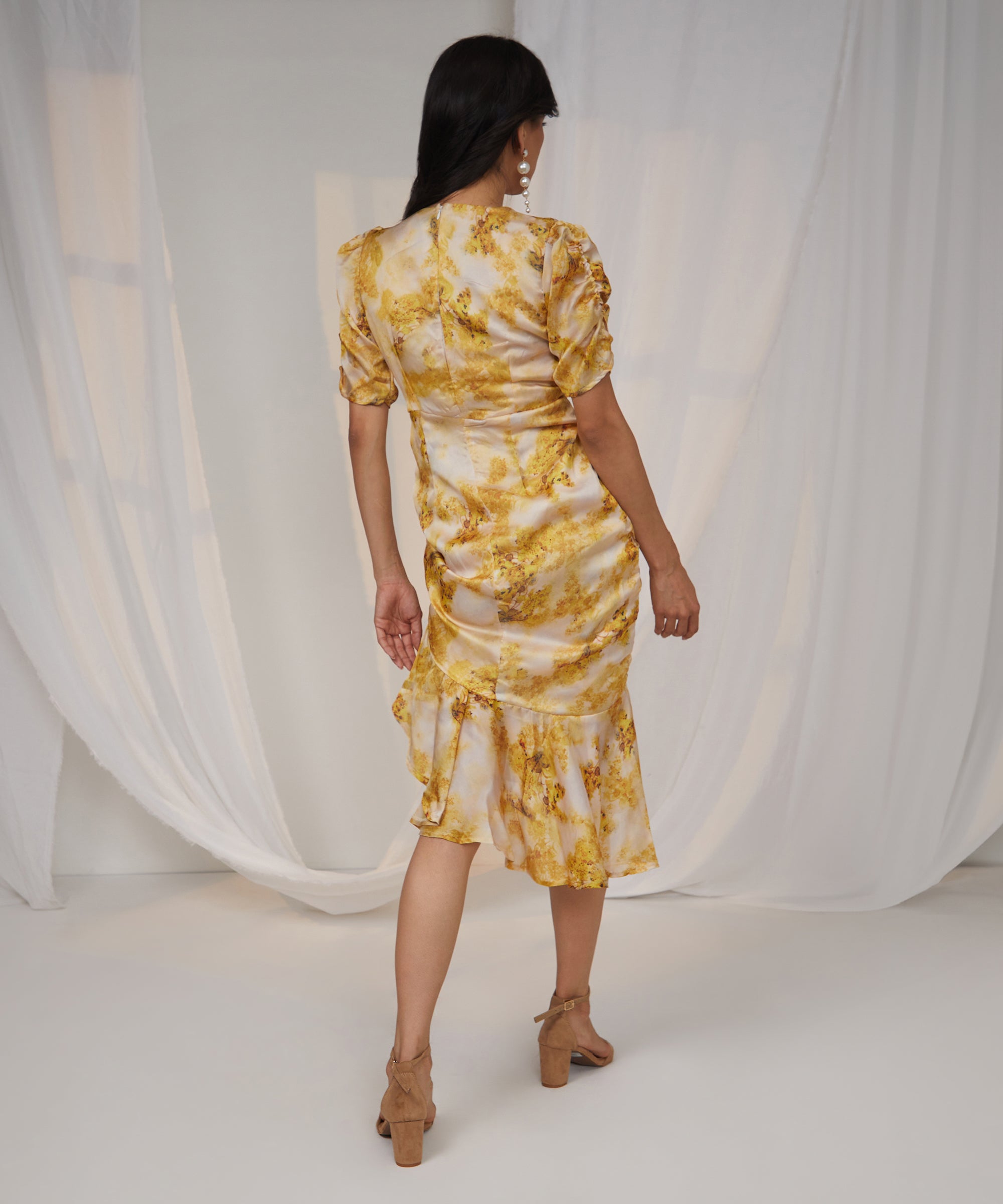 Women's Mustard Yellow Blurry Draped Dress