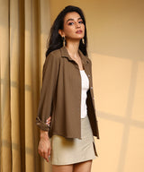 Women's Mocha Brown Ribbed Striped Shirt