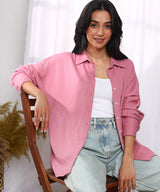 Women's Rouge Pink Solid Woven Casual Shirt