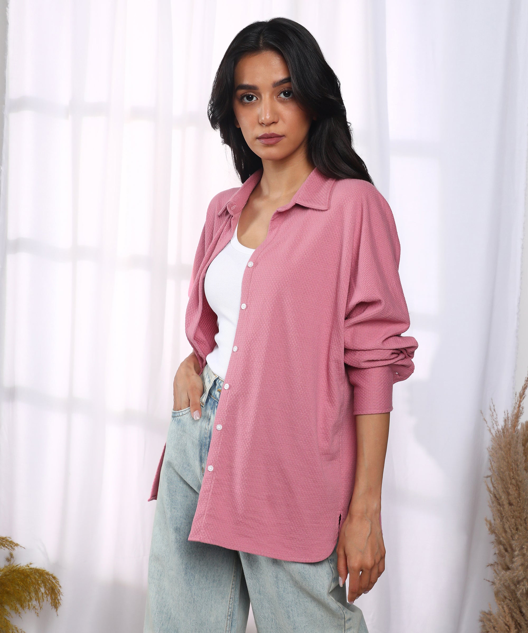 Women's Rouge Pink Solid Woven Casual Shirt