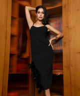 Women's Onyx Black Fluff-Slit Midi Dress