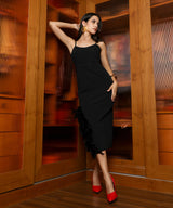 Women's Onyx Black Fluff-Slit Midi Dress