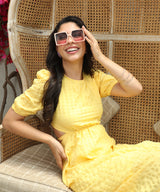 Women's Lemon Yellow Open-Back Midi Dress