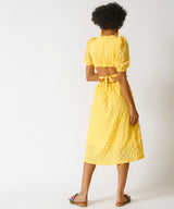 Women's Lemon Yellow Open-Back Midi Dress