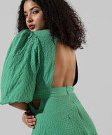 Women's Solid Shamrock Green With Cutout Detail Dress