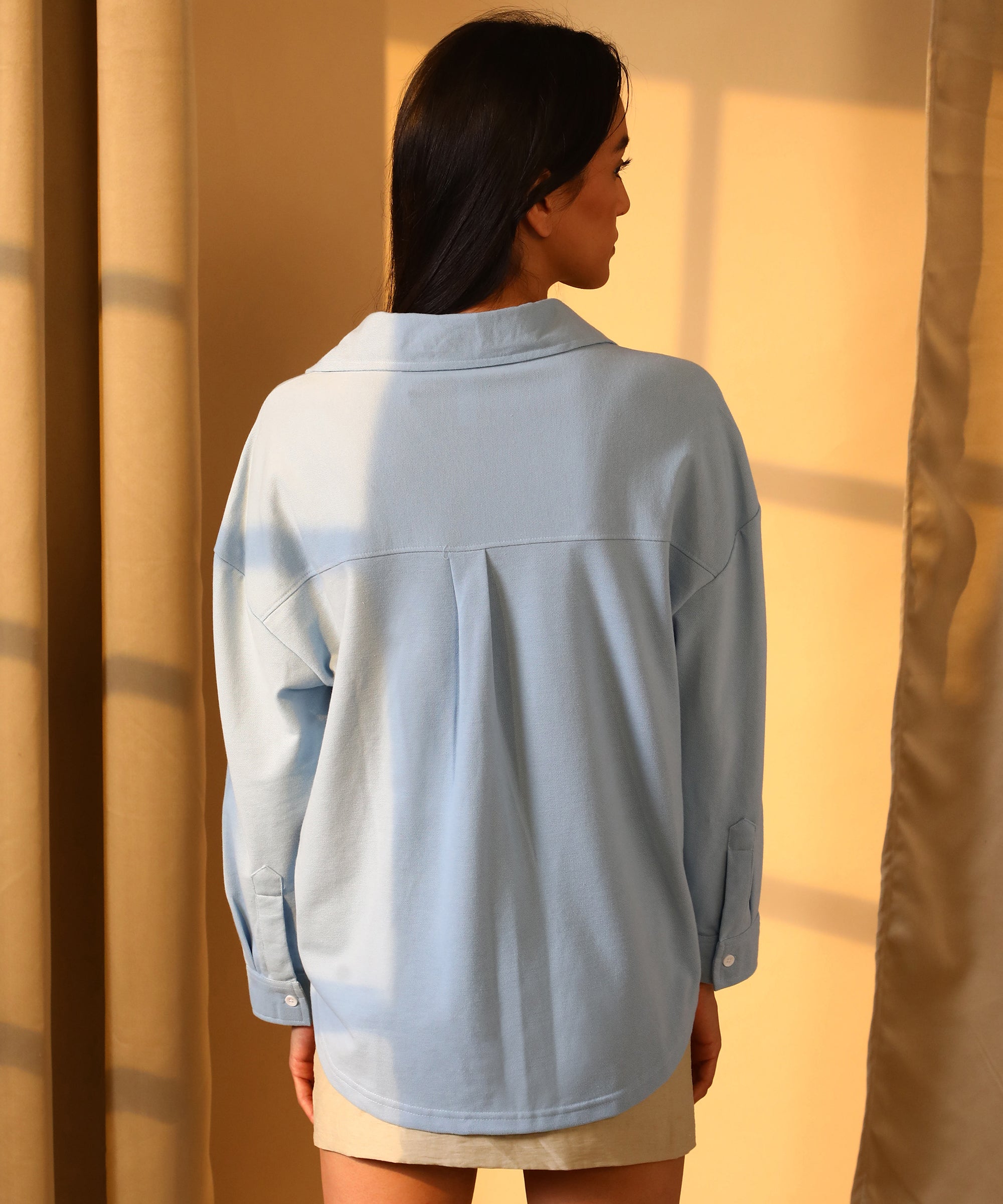 Women's Icy Blue Solid Casual Boxy Shirt
