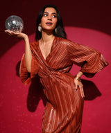 Women's Chocolate Brown Pleated Wrap Dress